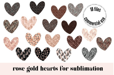 Rose Gold Hearts for Sublimation, Safari Textures