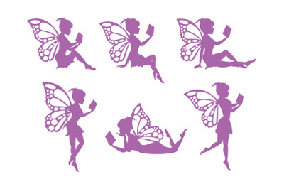 cute fairy reading book silhouette