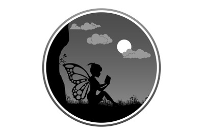 cute fairy reading a book silhouette