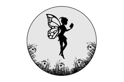 cute fairy reading a book silhouette