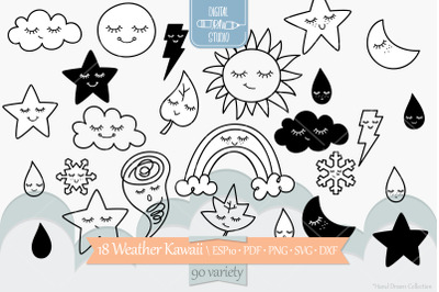 Weather Kawaii | Hand Drawn Star&2C; Moon&2C; Sun&2C; Cloud&2C; Rainbow&2C; Tornado