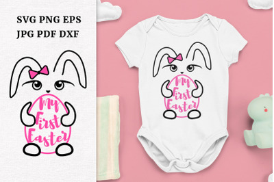 My First Easter Baby Girl Bunny SVG. First Easter Egg Hunt