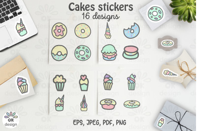 Cake Stickers. Printable 16 sweet designs. PNG&2C; JPEG&2C; PDF files.