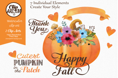 Happy Fall Pumpkin Clip Art 7 PNG images, sublimation