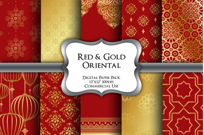 Red and Gold Oriental Digital Paper Pack