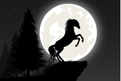 cute horse and moon silhouette