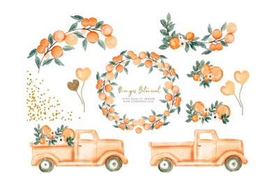 Orange Summer watercolor Clipart, Truck Vintage Orange Illustration