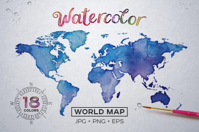 Watercolor World Maps JPG+EPS+PNG