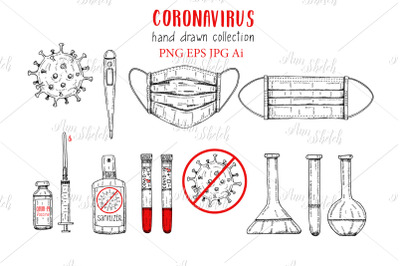 Coronavirus set in sketch style.