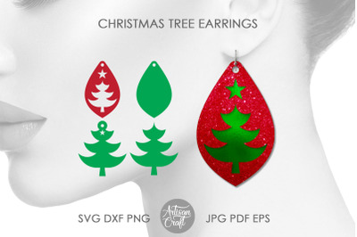 Christmas tree earrings SVG, Teardrop earrings