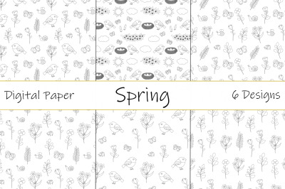 Spring graphics pattern. Spring flowers pattern. Birds SVG