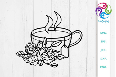 Floral Tea Cup SVG File