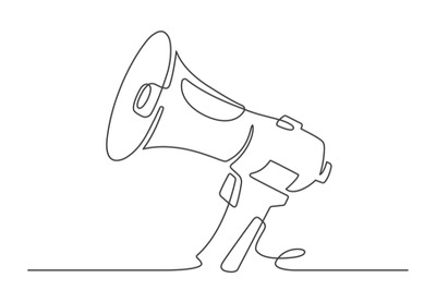 Continuous line megaphone. Marketing promotion banner with loudspeaker