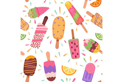 Ice creams seamless pattern. Summer holidays with popsicles, ice cream