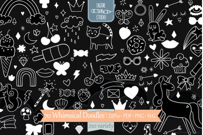 Whimsical Doodles | Hand drawn Unicorn&2C; Rainbow&2C; Heart&2C; Lips