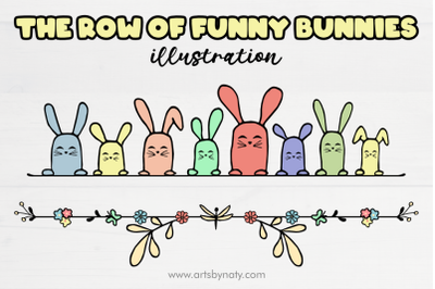 The row of funny bunnies illustration.