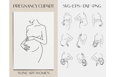 Pregnancy svg line art. Pregnant line drawing silhouette vector art.