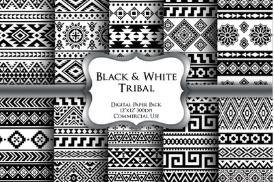 Black and White Tribal Digital Paper Pack