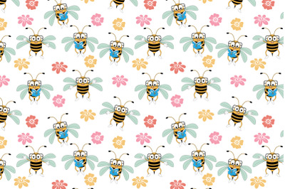 cute bee and flowers pattern