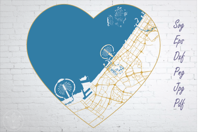 Dubai road map svg, eps, dxf, png, jpg, Heart shaped map, Cut file