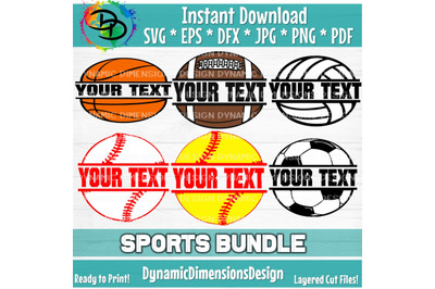 Split Sports Svg, Baseball, Softball, Soccer, Basketball, Clipart, Vol