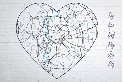 Rome road map svg, eps, dxf, png, jpg, Heart shaped map, Cut file