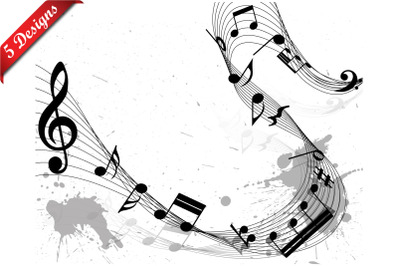 Grunge Musical Notes Design Set