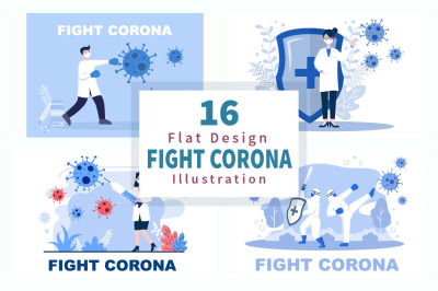 16 Fighting With Corona Virus Flat Illustration