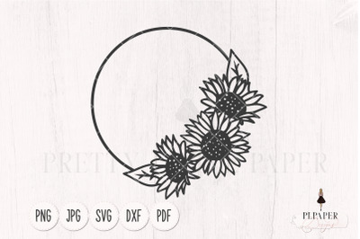 Sunflower svg&2C; Floral wreath svg&2C; sunflower cut file