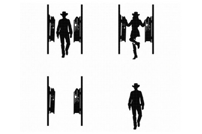 cowboy and cowgirl entering a saloon SVG and PNG clipart