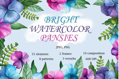 Bright watercolor pansies