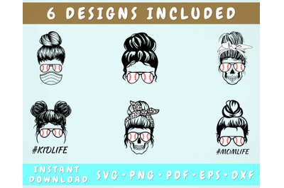 Baseball Mom Svg Bundle - 6 Designs&2C; Messy Bun Baseball Svg