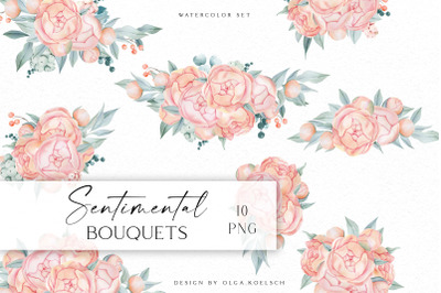 Boho roses clipart, Watercolor floral bouquets png, Wedding clipart wi