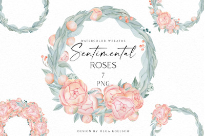 Boho roses wreaths clipart, Watercolor floral borders png, Wedding