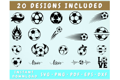 Soccer Ball SVG Bundle - 20 Designs&2C; Football SVG