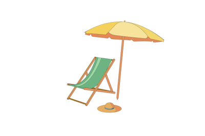 Chaise lounge with umbrella isolated, summer concept