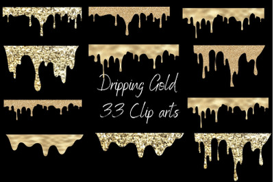 Dripping Gold Clipart, Gold Glitter Drops, Glam Glitter Gold Dripping