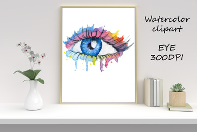 Watercolor Painting. Blue Eye realistic. Hand draw