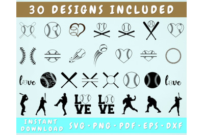 Baseball SVG Bundle - 30 Designs&2C; Baseball Player Silhouette SVG