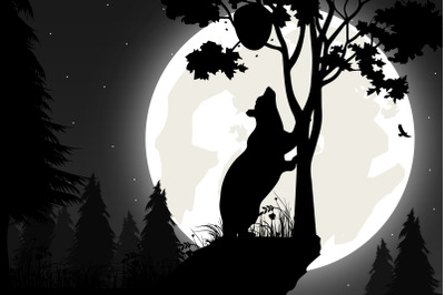 cute bear with moon silhouette