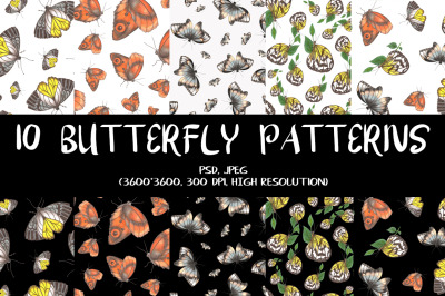 10 Hand-Drawn Butterfly Patterns.