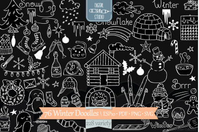 Winter Season White Doodles | Mittens, Igloo, Snowman, Penguin, Sport