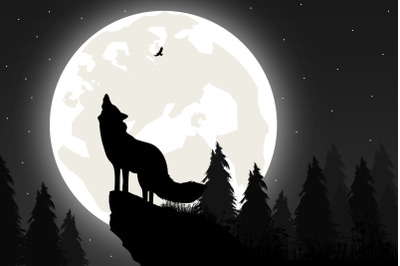 wolf and moon silhouette