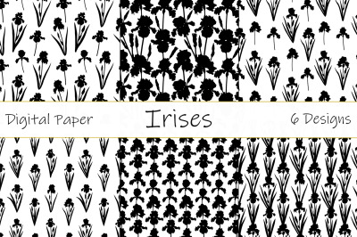 Flowers Irises silhouettes pattern. Irises paper. Irises SVG