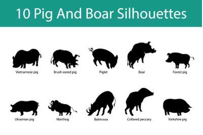 Pig And Boar Silhouette Set