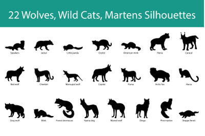 Marten, Wolf And Wild Cat Silhouette Set