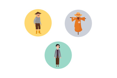 Rural Rice Field People Fill Bundle Icon