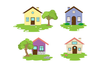 cute house collection, simple vector illustration