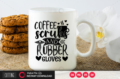 Coffee scrubs and rubber gloves svg