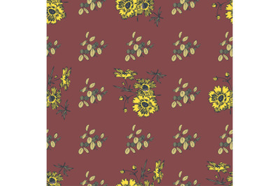 Hand drawn flowers daisy, leaves seamless pattern abstract background